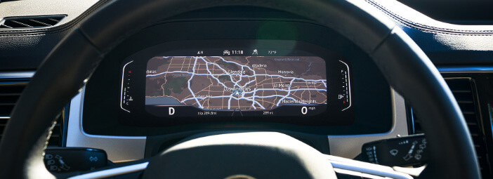 Digital cockpit displaying navigation map in 2023 Volkswagen Atlas