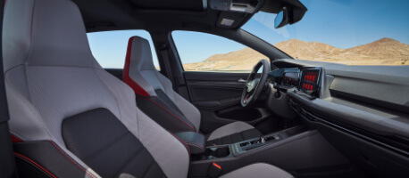 Light grey and black leather seats in 2023 Volkswagen Golf GTI