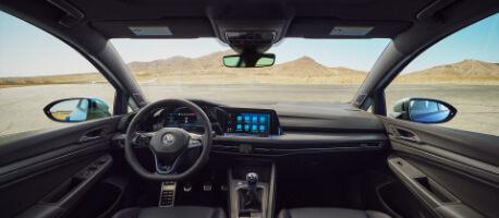 Leather dashboard and steering wheel in 2023 Volkswagen Golf R