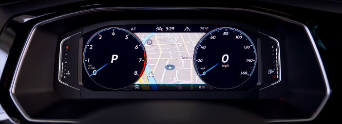 Digital cockpit displaying navigation map in 2023 Volkswagen Jetta