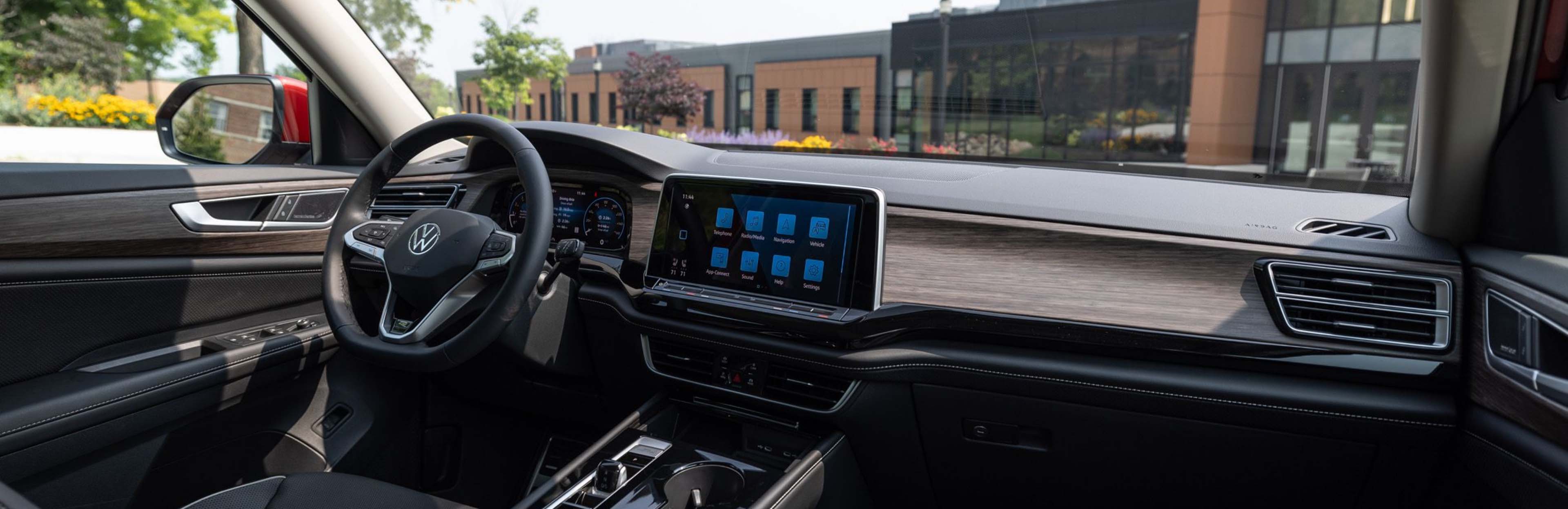Inside view of the front seats of the 2025 Volkswagen Atlas