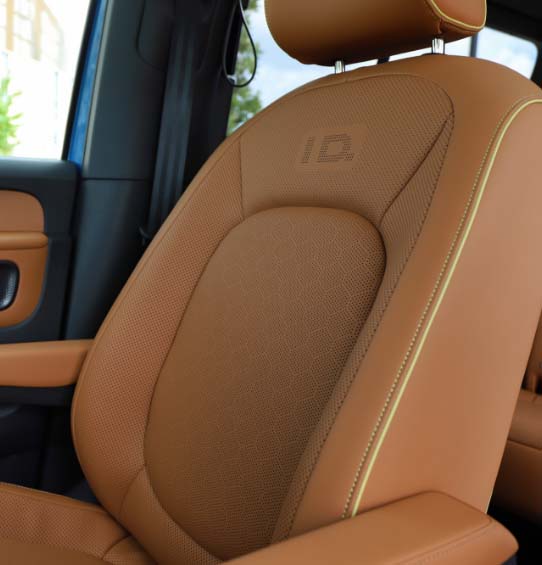 Close-up of the ventilated and heated seats in the 2025 Volkswagen ID. Buzz.