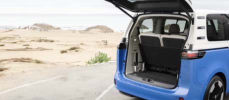 Rear trunk vw buzz opened near desert