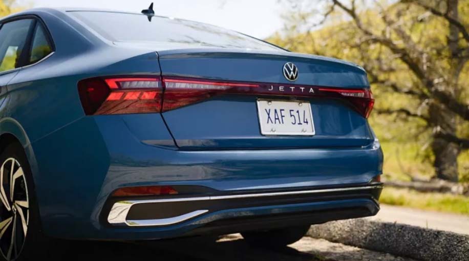 Close up of Blue Jetta rear