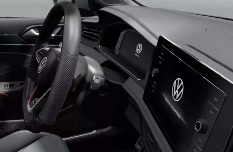 Interior view of steering wheel and dashboard system