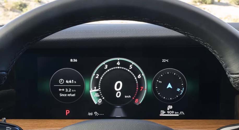 View of the digital cockpit pro in a 2025 volkswagen tiguan showing the customizable instrument display and vehicle information