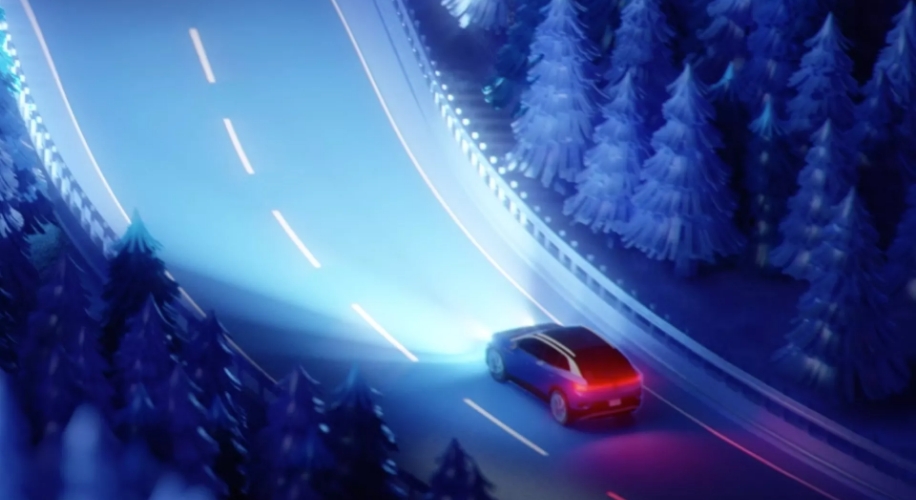 Simulated image of the standard light assist feature on the road